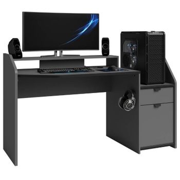 Mesa Gamer Set-up Con Led Incluido Color Gris Oscuro Gaming Escritorio Ordenador Estilo Moderno Mueble 92x153x67 Cm