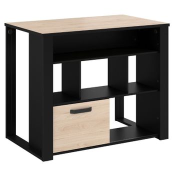 Mueble Auxiliar Para Microondas O Aparador Color Roble Y Negro 123x85 Cm  con Ofertas en Carrefour