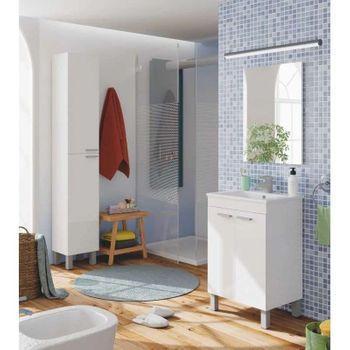 Mueble Lavabo De Baño O Aseo Con Lavamanos Cerámico Y Un Fantástico Espejo  A Juego, Dos Puertas Y Dos Cajones Color Blanco Brillo 80x80x45cm con  Ofertas en Carrefour