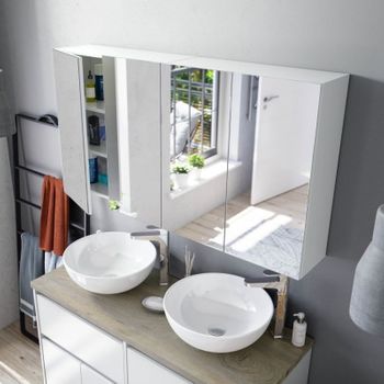 Pack De 2 Armarios De Baño Con Espejo Aseo Color Blanco Brillo Estilo Moderno Mueble 120x65x21 Cm