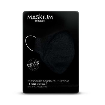 Mascarilla Tejida Reutilizable Con Filtro Desechable, Maskium L-36 De Color Negro Talla L