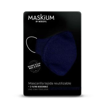 Mascarilla Tejida Reutilizable Con Filtro Desechable, Maskium L-40 De Color Azul Oscuro Talla L