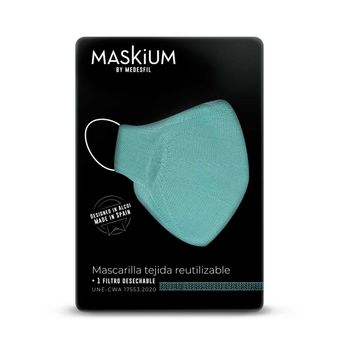 Mascarilla Tejida Reutilizable Con Filtro Desechable, Maskium L-49 De Color Azul Cielo Talla L