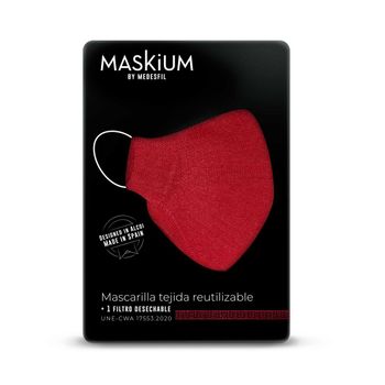 Mascarilla Tejida Reutilizable Con Filtro Desechable, Maskium L-47 De Color Rojo Talla L