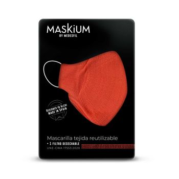 Mascarilla Tejida Reutilizable Con Filtro Desechable, Maskium L-46 De Color Calabaza Talla L