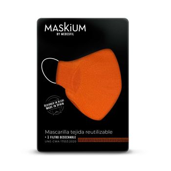 Mascarilla Tejida Reutilizable Con Filtro Desechable, Maskium L-43 De Color Naranja Talla L