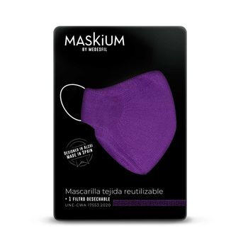 Mascarilla Tejida Reutilizable Con Filtro Desechable, Maskium L-42 De Color Morado Talla L