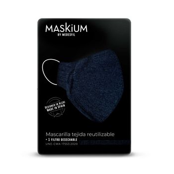Mascarilla Tejida Reutilizable Con Filtro Desechable, Maskium L-4 De Color Azul Marino Talla S