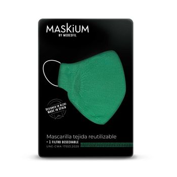 Mascarilla Tejida Reutilizable Con Filtro Desechable, Maskium L-48 De Color Verde Claro Talla S