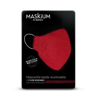 Mascarilla Tejida Reutilizable Con Filtro Desechable, Maskium L-47 De Color Rojo Talla S