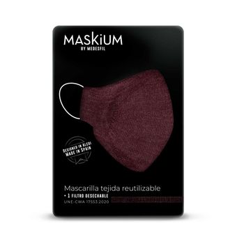 Mascarilla Tejida Reutilizable Con Filtro Desechable, Maskium L-38 De Color Granate Talla S