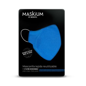 Mascarilla Tejida Reutilizable Con Filtro Desechable, Maskium L-45 De Color Azul Talla S