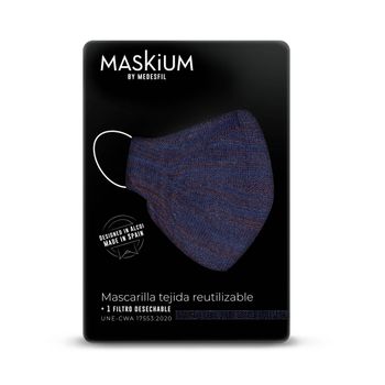 Mascarilla Tejida Reutilizable Con Filtro Desechable, Maskium R-13 De Color Azul Marino Y Rojo Talla L