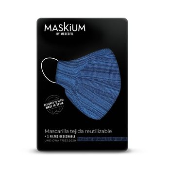 Mascarilla Tejida Reutilizable Con Filtro Desechable, Maskium R-12 De Color Azul Oscuro Talla L