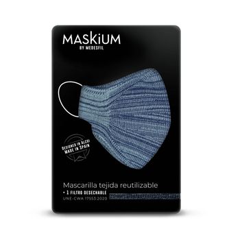Mascarilla Tejida Reutilizable Con Filtro Desechable, Maskium R-11 De Color Azul Claro Talla L