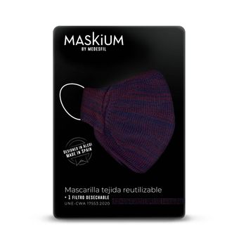 Mascarilla Tejida Reutilizable Con Filtro Desechable, Maskium R-10 De Color Rojo Y Azul Oscuro Talla L