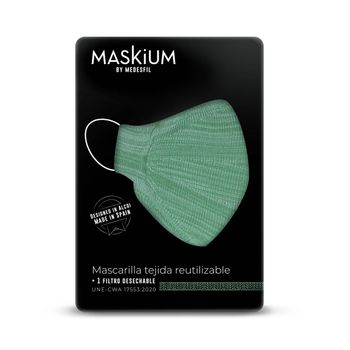 Mascarilla Tejida Reutilizable Con Filtro Desechable, Maskium R-9 De Color Verde Y Blanco Talla L