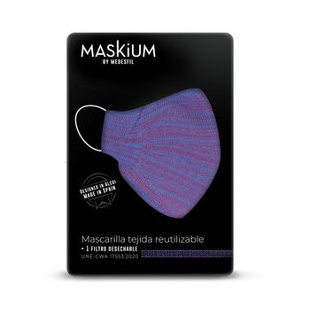 Mascarilla Tejida Reutilizable Con Filtro Desechable, Maskium R-6 De Color Morado Y Granate Talla L