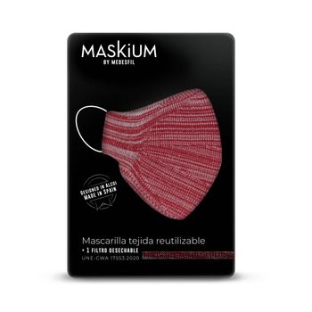 Mascarilla Tejida Reutilizable Con Filtro Desechable, Maskium R-7 De Color Rojo Y Blanco Talla L