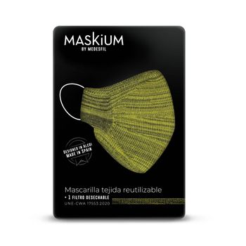 Mascarilla Tejida Reutilizable Con Filtro Desechable, Maskium R-8 De Color Amarillo Y Negro Talla L