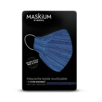 Mascarilla Tejida Reutilizable Con Filtro Desechable, Maskium R-12 De Color Azul Oscuro Talla M