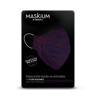 Mascarilla Tejida Reutilizable Con Filtro Desechable, Maskium R-10 De Color Rojo Y Azul Oscuro Talla M