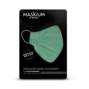Mascarilla Tejida Reutilizable Con Filtro Desechable, Maskium R-9 De Color Verde Y Blanco Talla M