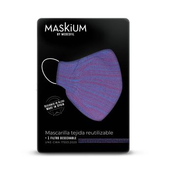 Mascarilla Tejida Reutilizable Con Filtro Desechable, Maskium R-6 De Color Morado Y Granate Talla M