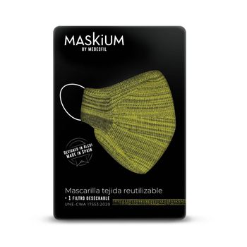 Mascarilla Tejida Reutilizable Con Filtro Desechable, Maskium R-8 De Color Amarillo Y Negro Talla M