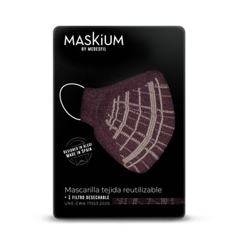 Mascarilla Tejida Reutilizable Con Filtro Desechable, Maskium I-14 De Color Granate Talla L