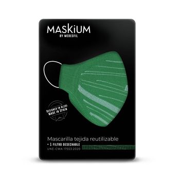 Mascarilla Tejida Reutilizable Con Filtro Desechable, Maskium I-17 De Color Verde Talla L