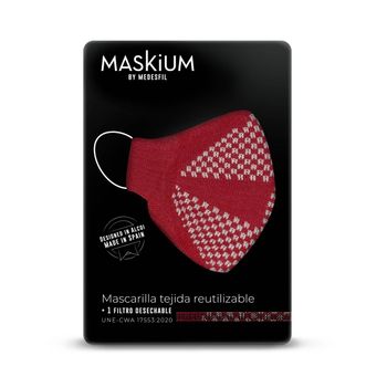 Mascarilla Tejida Reutilizable Con Filtro Desechable, Maskium I-20 De Color Rojo Talla L