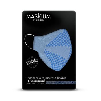 Mascarilla Tejida Reutilizable Con Filtro Desechable, Maskium I-21 De Color Azul Claro Talla L