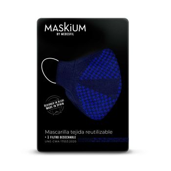 Mascarilla Tejida Reutilizable Con Filtro Desechable, Maskium I-24 De Color Azul Oscuro Talla L