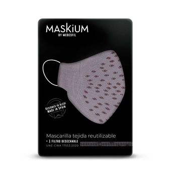 Mascarilla Tejida Reutilizable Con Filtro Desechable, Maskium I-28 De Color Gris Con Puntos Negros Talla L