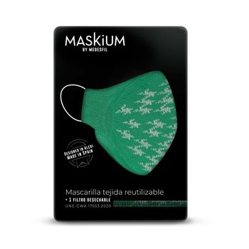 Mascarilla Tejida Reutilizable Con Filtro Desechable, Maskium I-25 De Color Verde Con Estrellas Blancas Talla L