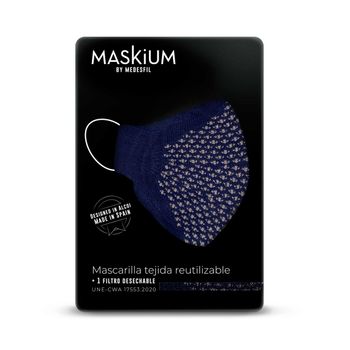 Mascarilla Tejida Reutilizable Con Filtro Desechable, Maskium I-32 De Color Azul Con Puntos Talla L