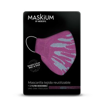 Mascarilla Tejida Reutilizable Con Filtro Desechable, Maskium I-29 De Color Rosa Con Rayas Blancas Talla L