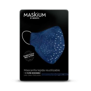 Mascarilla Tejida Reutilizable Con Filtro Desechable, Maskium I-27 De Color Azul Marino Talla M