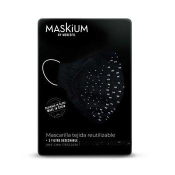 Mascarilla Tejida Reutilizable Con Filtro Desechable, Maskium I-26 De Color Negro Talla M