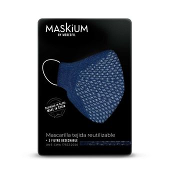 Mascarilla Tejida Reutilizable Con Filtro Desechable, Maskium I-33 De Color Azul Marino Con Puntos Talla M