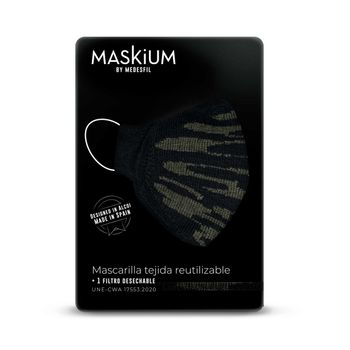 Mascarilla Tejida Reutilizable Con Filtro Desechable, Maskium I-30 De Color Negro Con Rayas Talla M