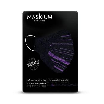 Mascarilla Tejida Reutilizable Con Filtro Desechable, Maskium I-19 De Color Negra Y Morada Talla S