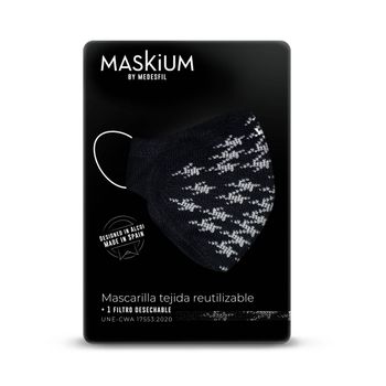 Mascarilla Tejida Reutilizable Con Filtro Desechable, Maskium I-23 De Color Negro Con Estrellas Blancas Talla S