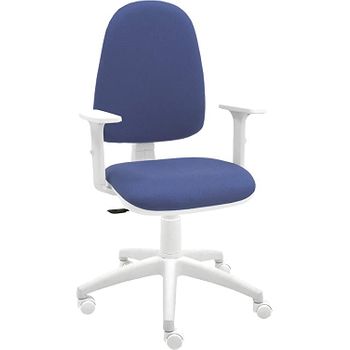 Silla De Escritorio Torino Blanca Con Reposabrazos - Tapizado Azul Claro