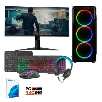 PC Racing PC Gaming completo AMD Ryzen 3 3200g 3.6ghz 8GB DDR4 RAM 480GB SSD pantalla 24 Fullhd Combo Gaming Windows 11 3 años de