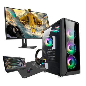 Pack Gaming - Ordenador Gaming Ryzen 7 - 5700g 3,8 Ghz,16gb Ram, 240gb Sdd M2 + 1tb Hdd+ Windows 11 Pro, Wifi+ Monitor 27” Full Hd Curvo + Teclado + Ratón Alfombrilla + Auriculares Gaming