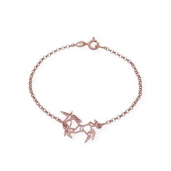 Pulsera Unicornio Origami En Plata De Ley 925 Bañada En Oro Rosa