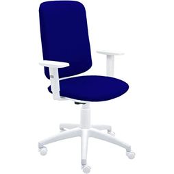 Silla De Oficina Eve Blanca Con Reposabrazos - Tapizado Azul Oscuro