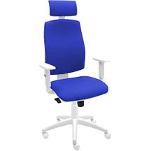 Silla De Oficina Ergonómica Job Blanca Con Cabezal Y Reposabrazos - Tapizado Azul